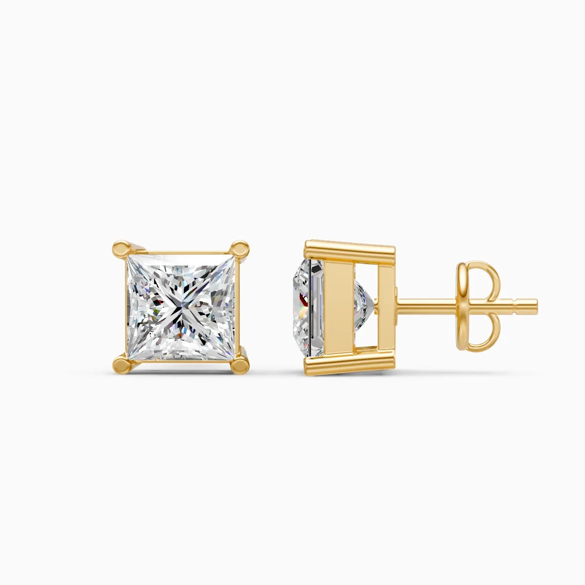 Minimalist Princess Solitaire  Stud Earrings
