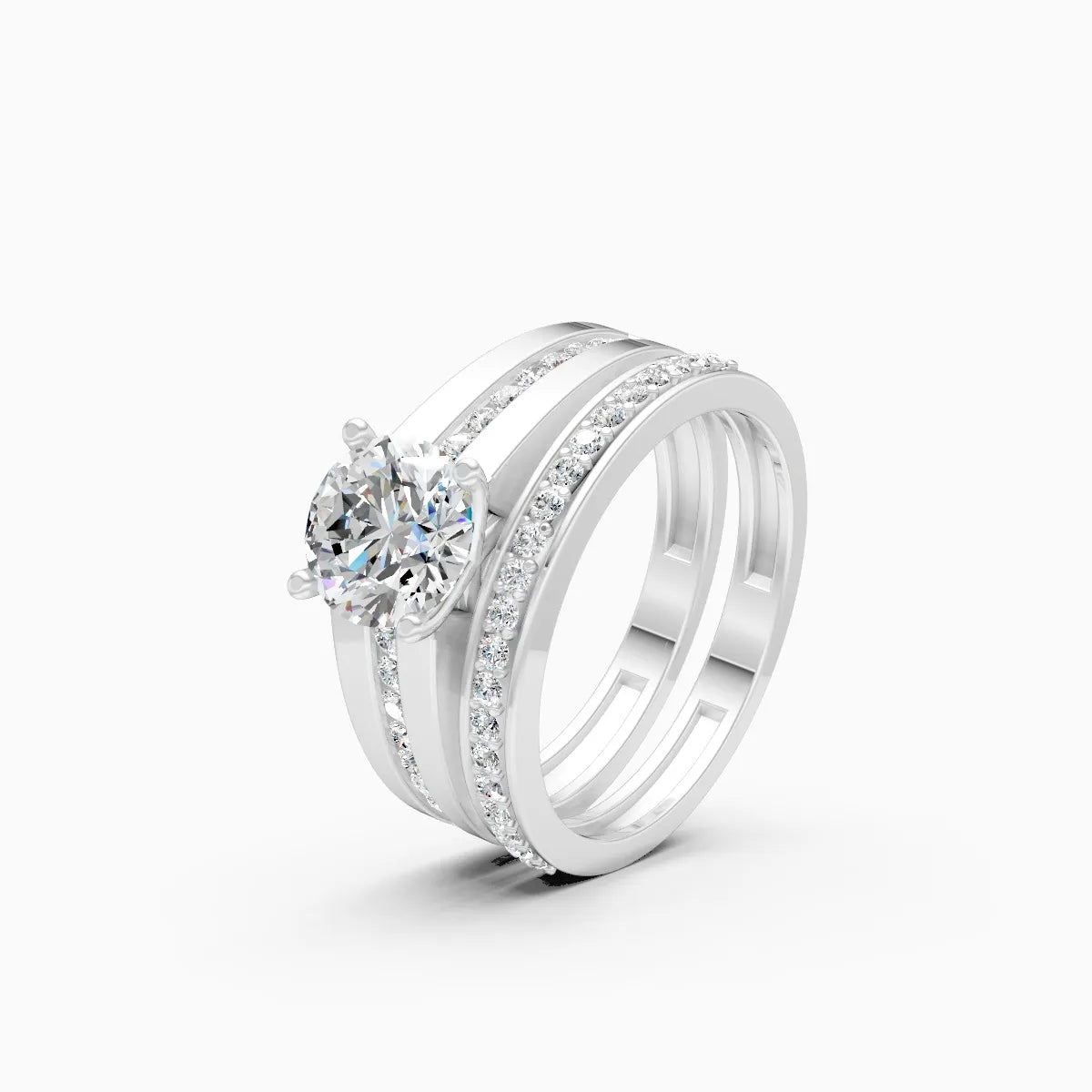 Dual-Tone Round Solitaire Adjustable Ring Set