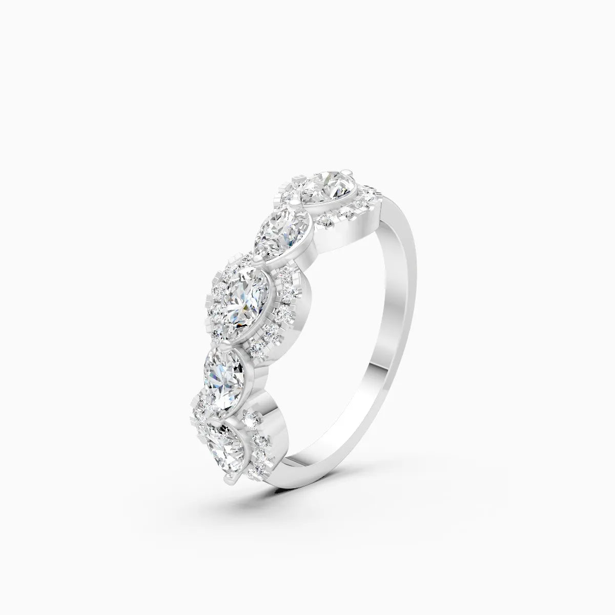 Luminous Pear & Round Halo Bloom Ring