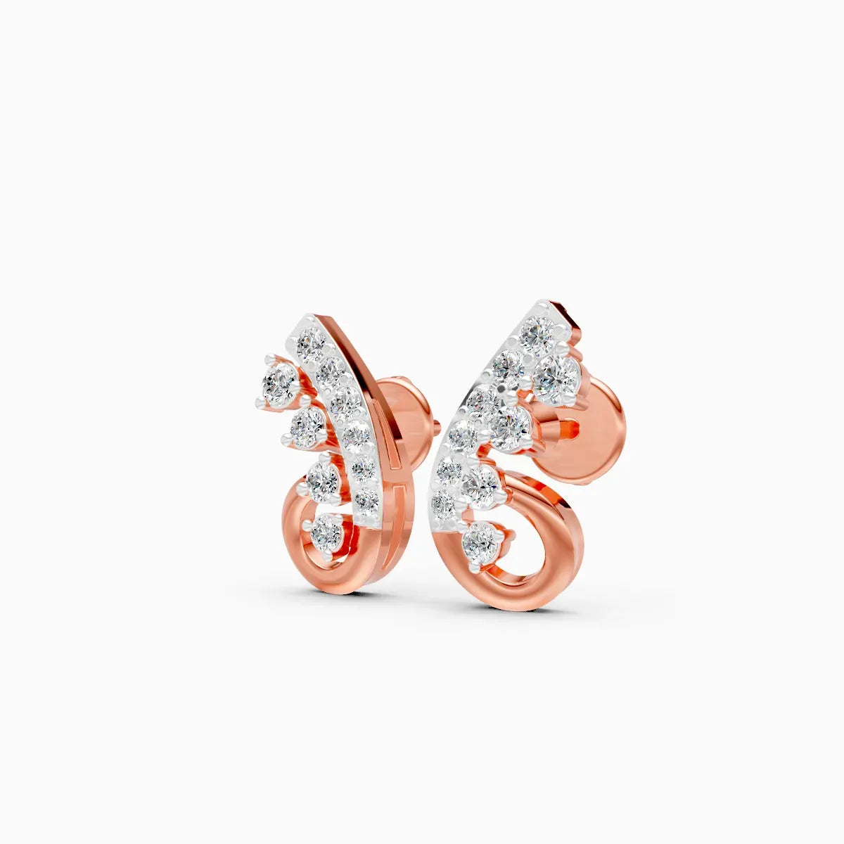 Dual-Tone Butterfly Wing Cascade Diamond Stud Earrings