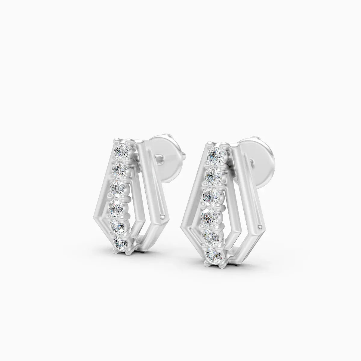 Double-Frame Shield Graduated Diamond Bar Stud Earrings