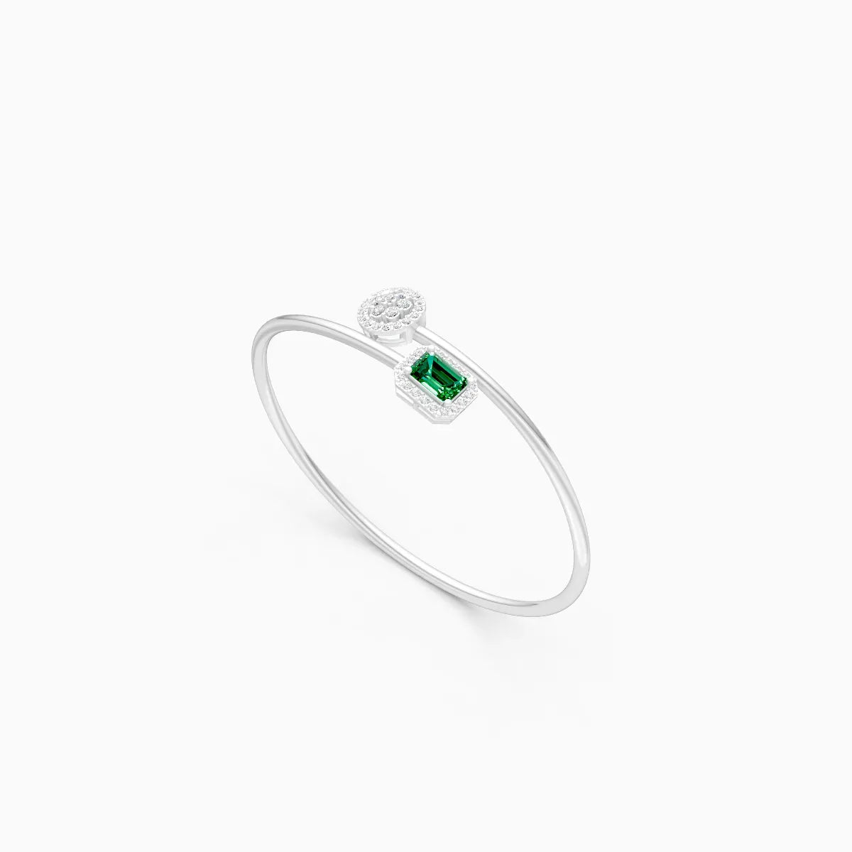 Elegant Emerald-Style Stone With Round Diamond Bracelet