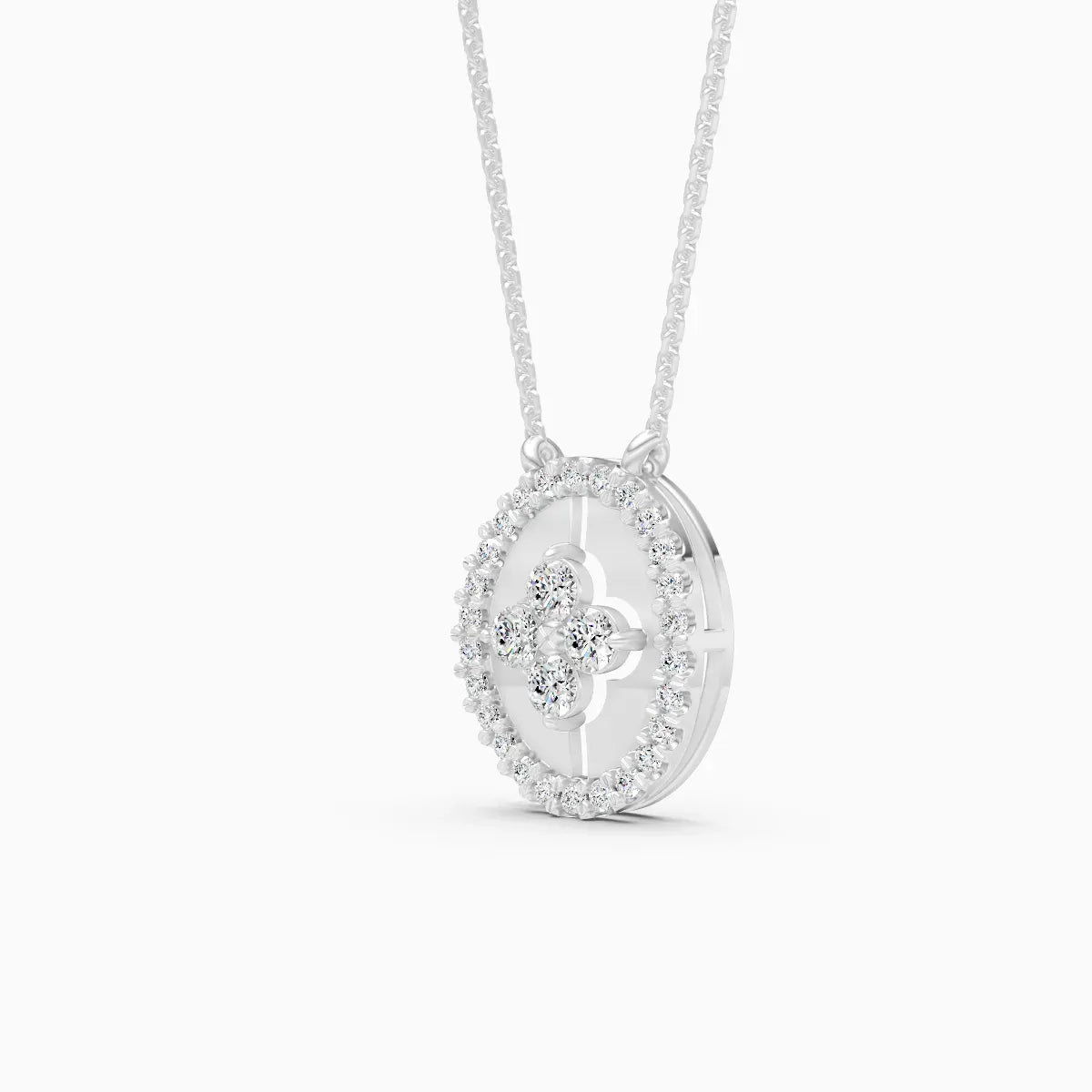 Oval Flower style Halo Unique Necklace