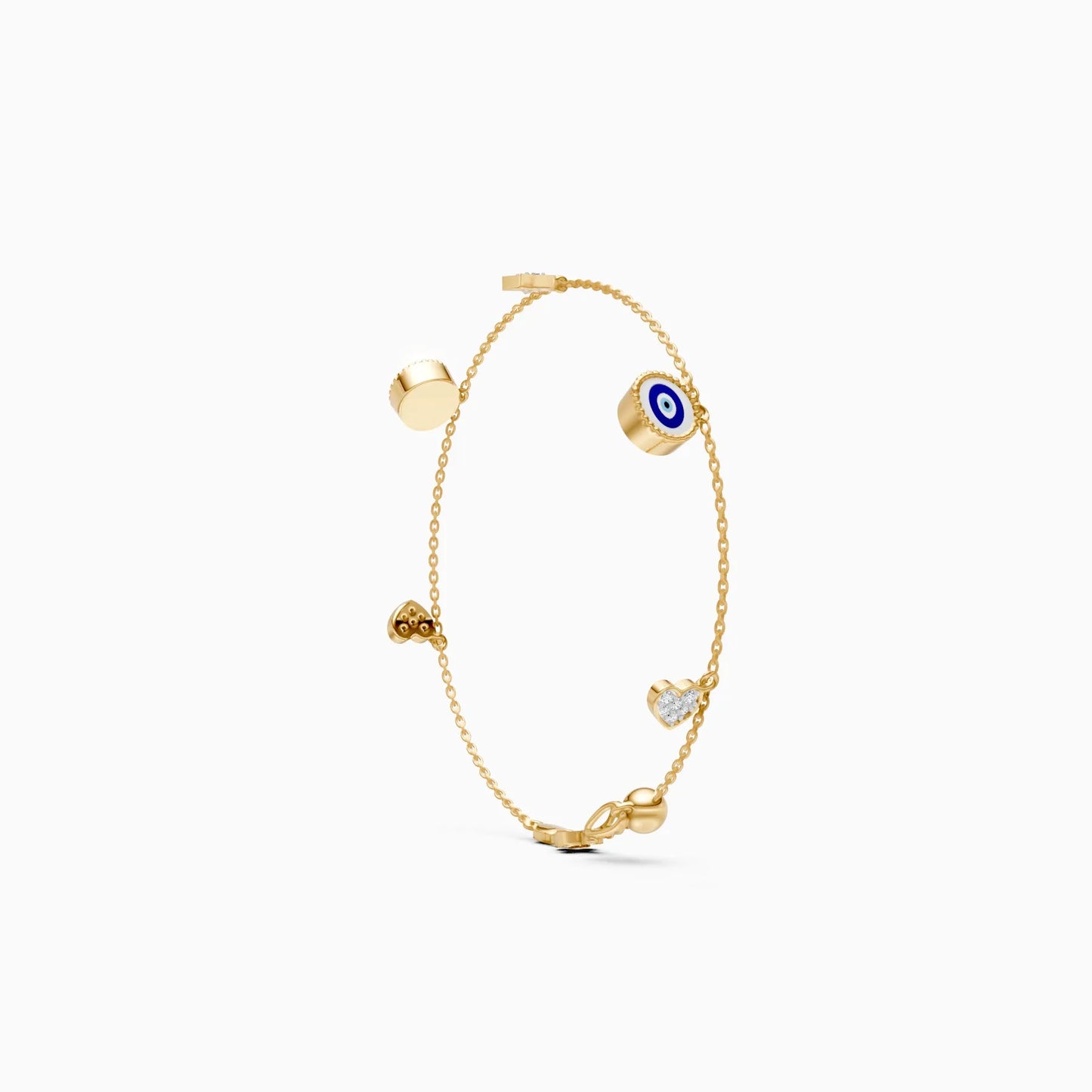 Evil Eye & Heart Charm Lab Grown Diamond Bracelet