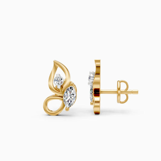 Butterfly Accent Two-Diamond Botanical Stud Earrings