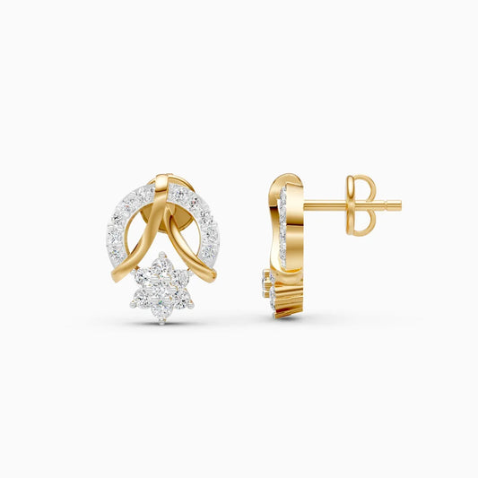 Pave Arch Knot and Flower Cluster Diamond Stud Earrings