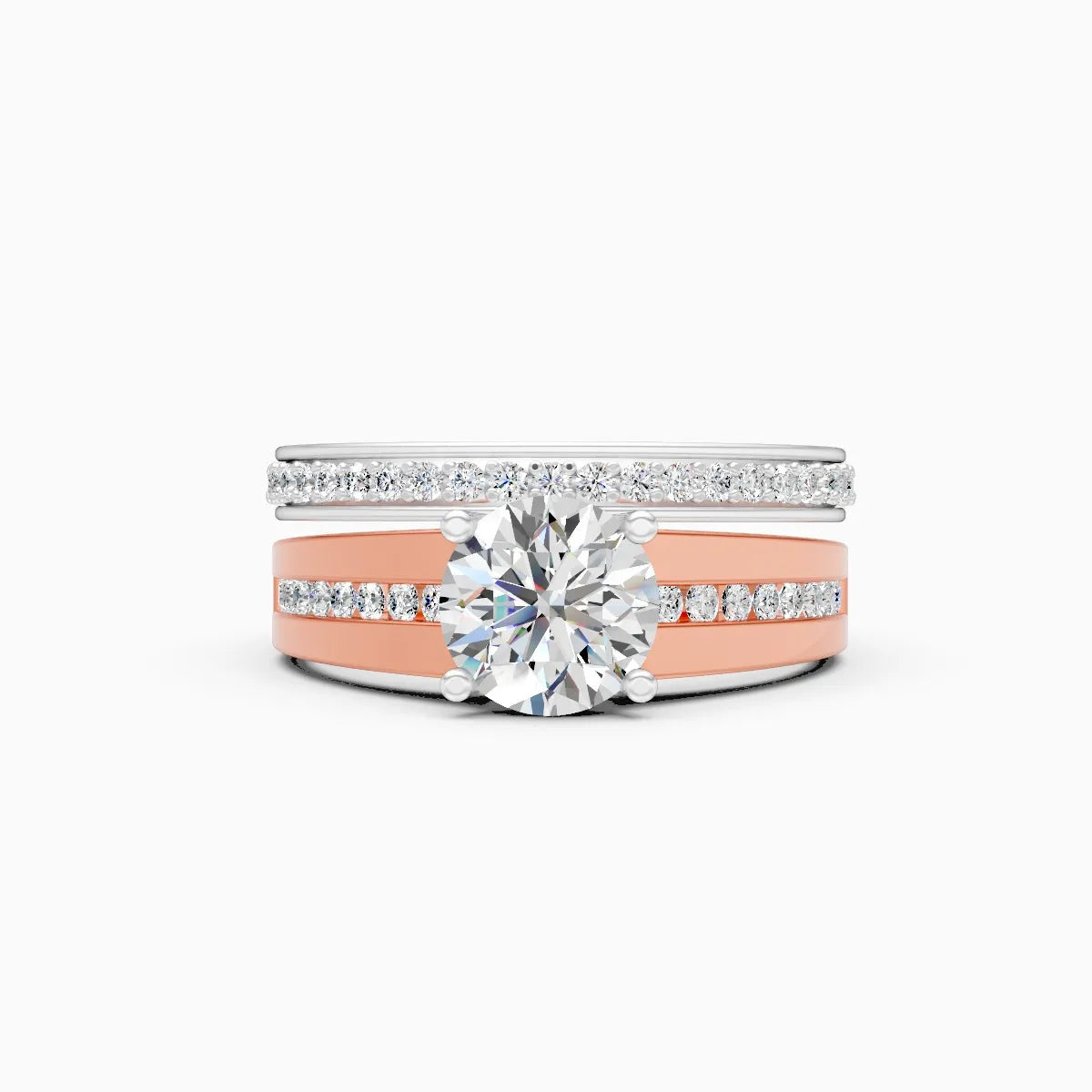 Dual-Tone Round Solitaire Adjustable Ring Set