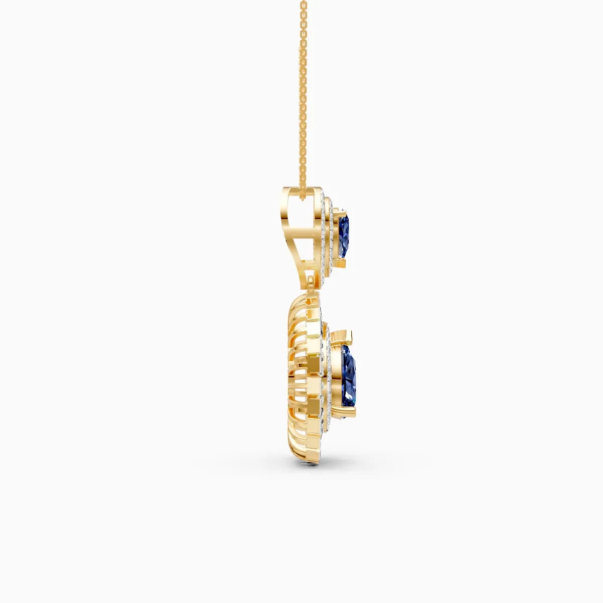 Lab Grown Diamond & Sapphire Pear Shaped Halo Pendant