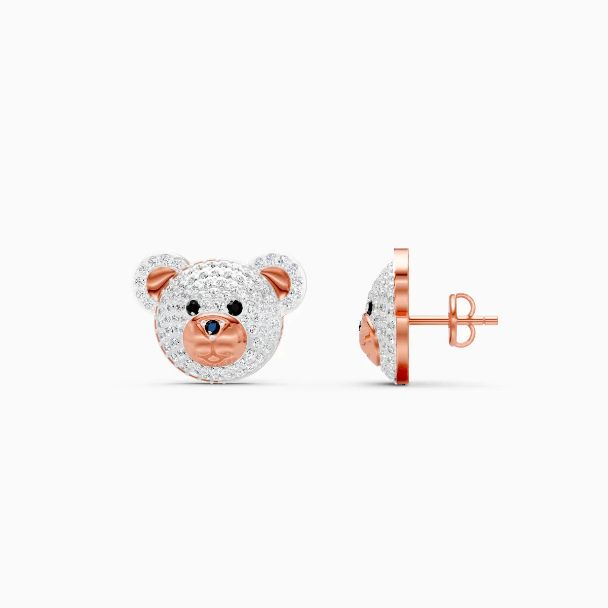 Adorable Teddy Face Diamond Stud Earrings