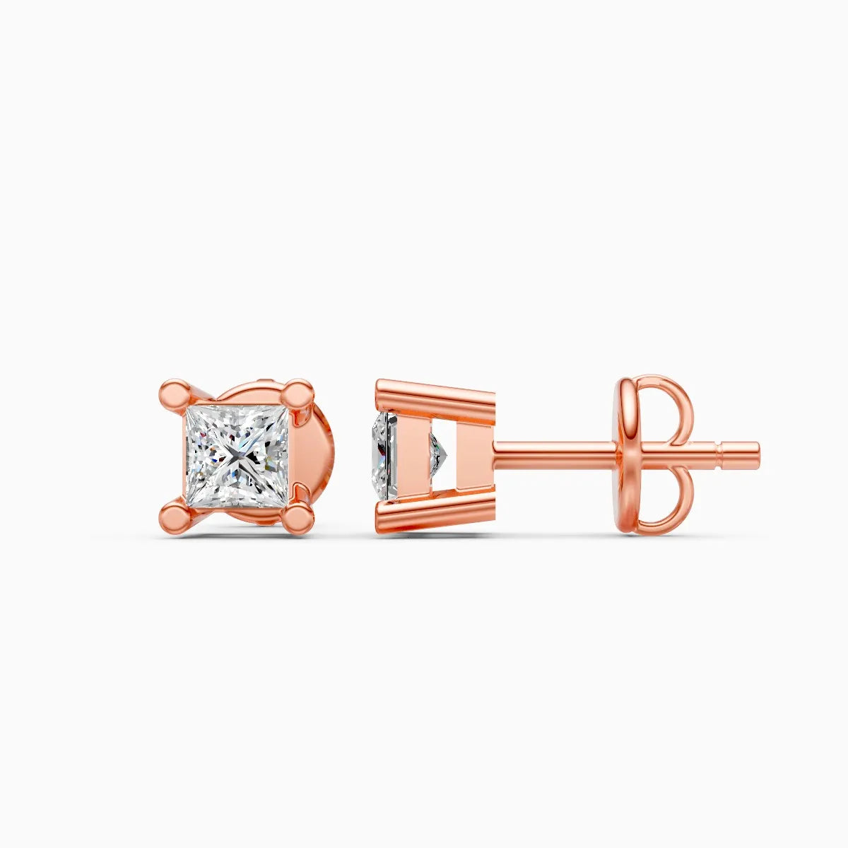 Princess Cut Solitaire Diamond Stud Earrings