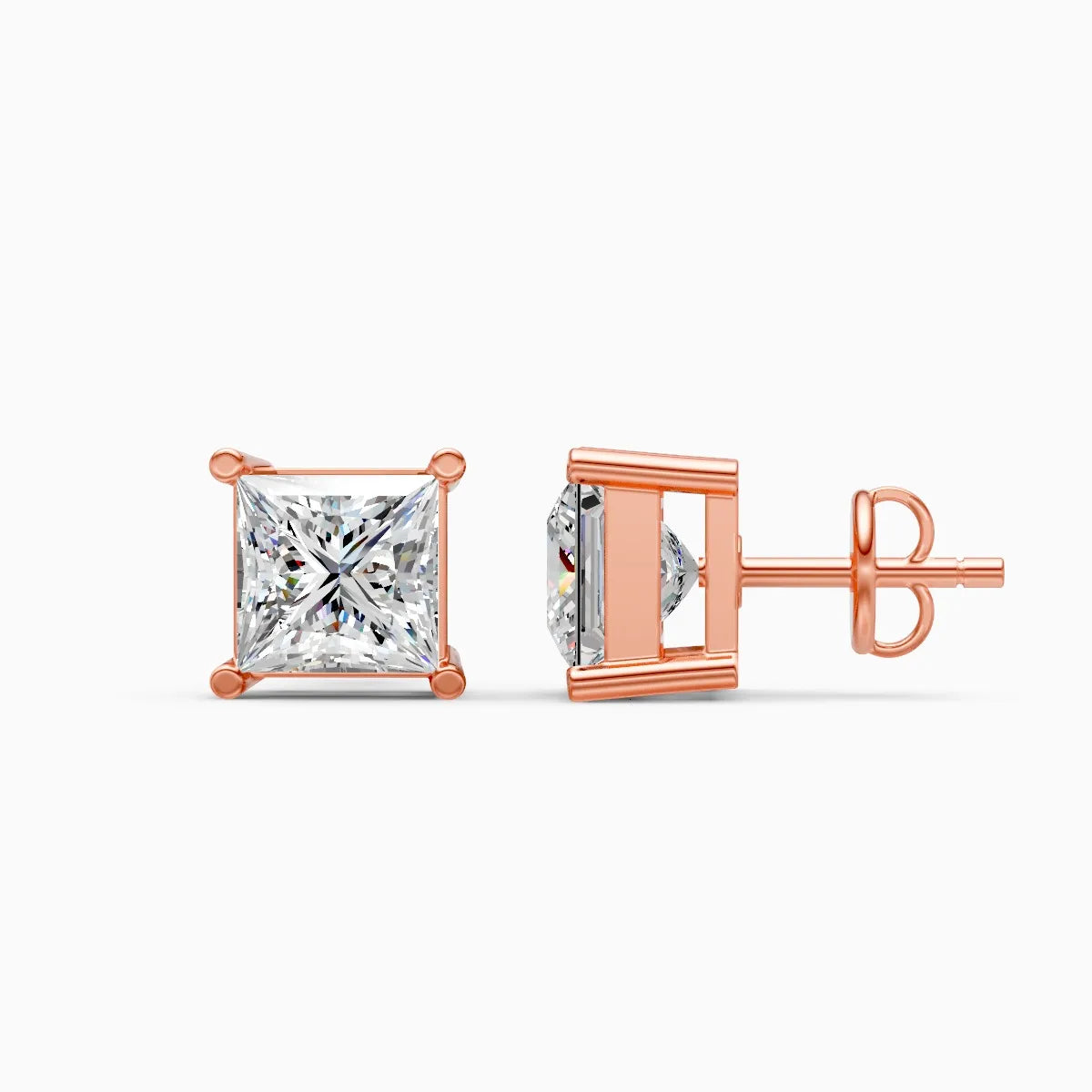 Minimalist Princess Solitaire  Stud Earrings