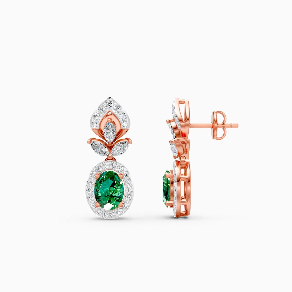 Green Oval Tear Drop Lab Diamond Earrings
