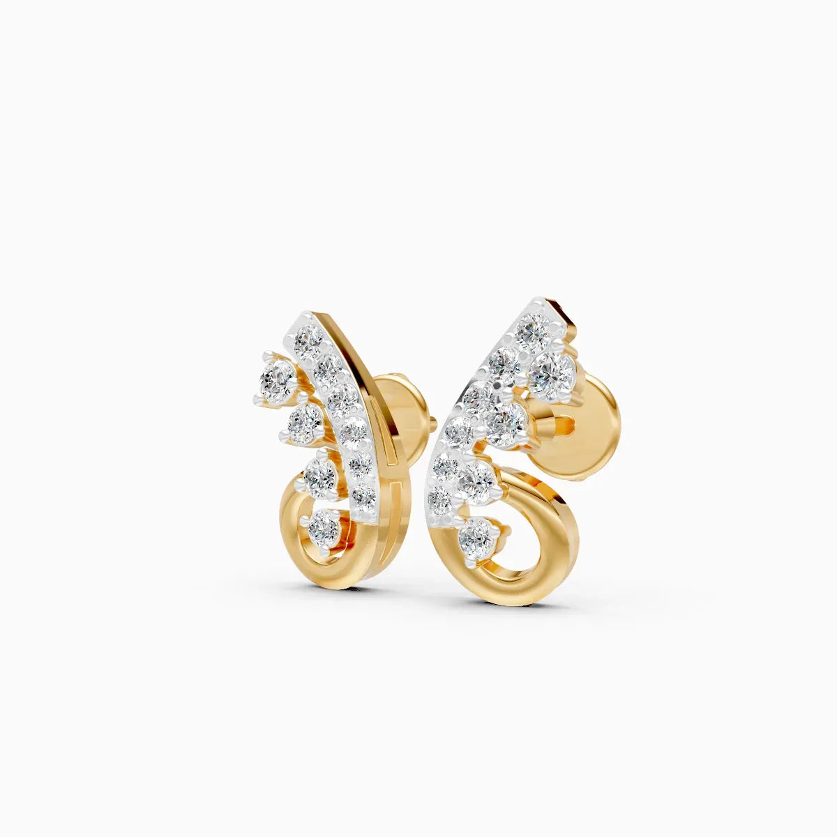 Dual-Tone Butterfly Wing Cascade Diamond Stud Earrings