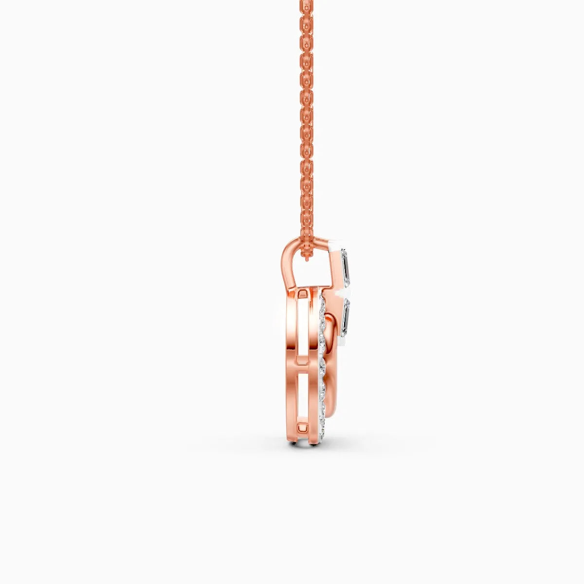 Baguette Accent Round Halo Diamond Pendant