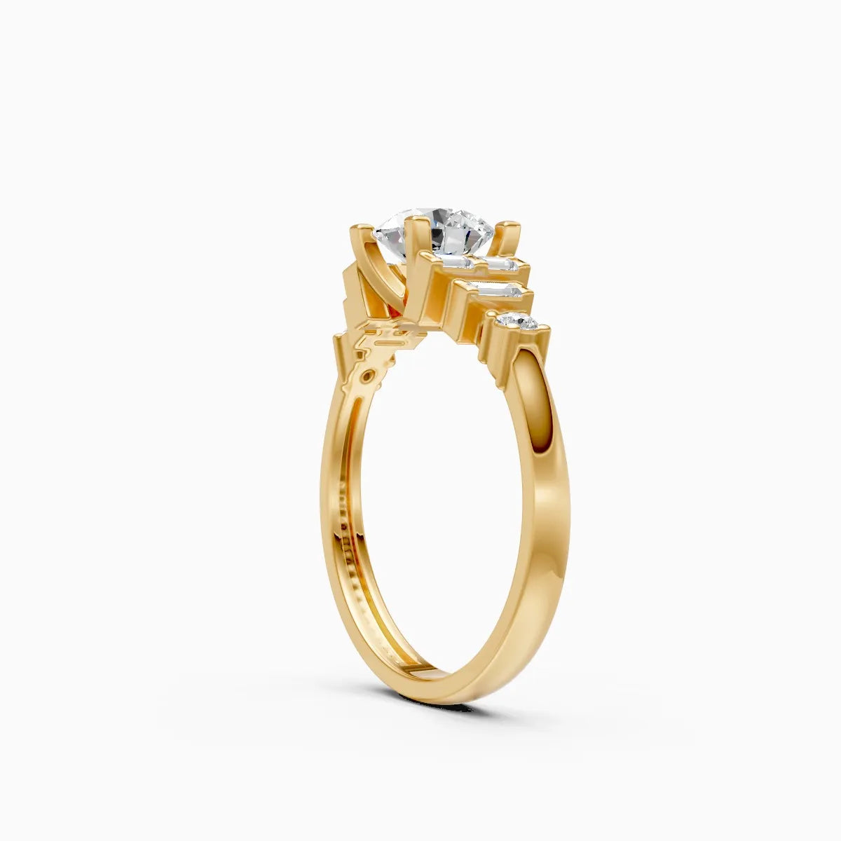 Baguette Bloom Round Solitaire Lab Diamond Ring