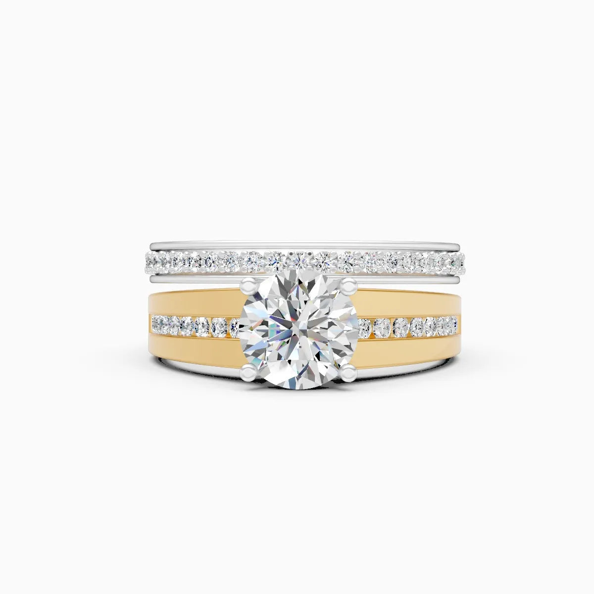 Dual-Tone Round Solitaire Adjustable Ring Set