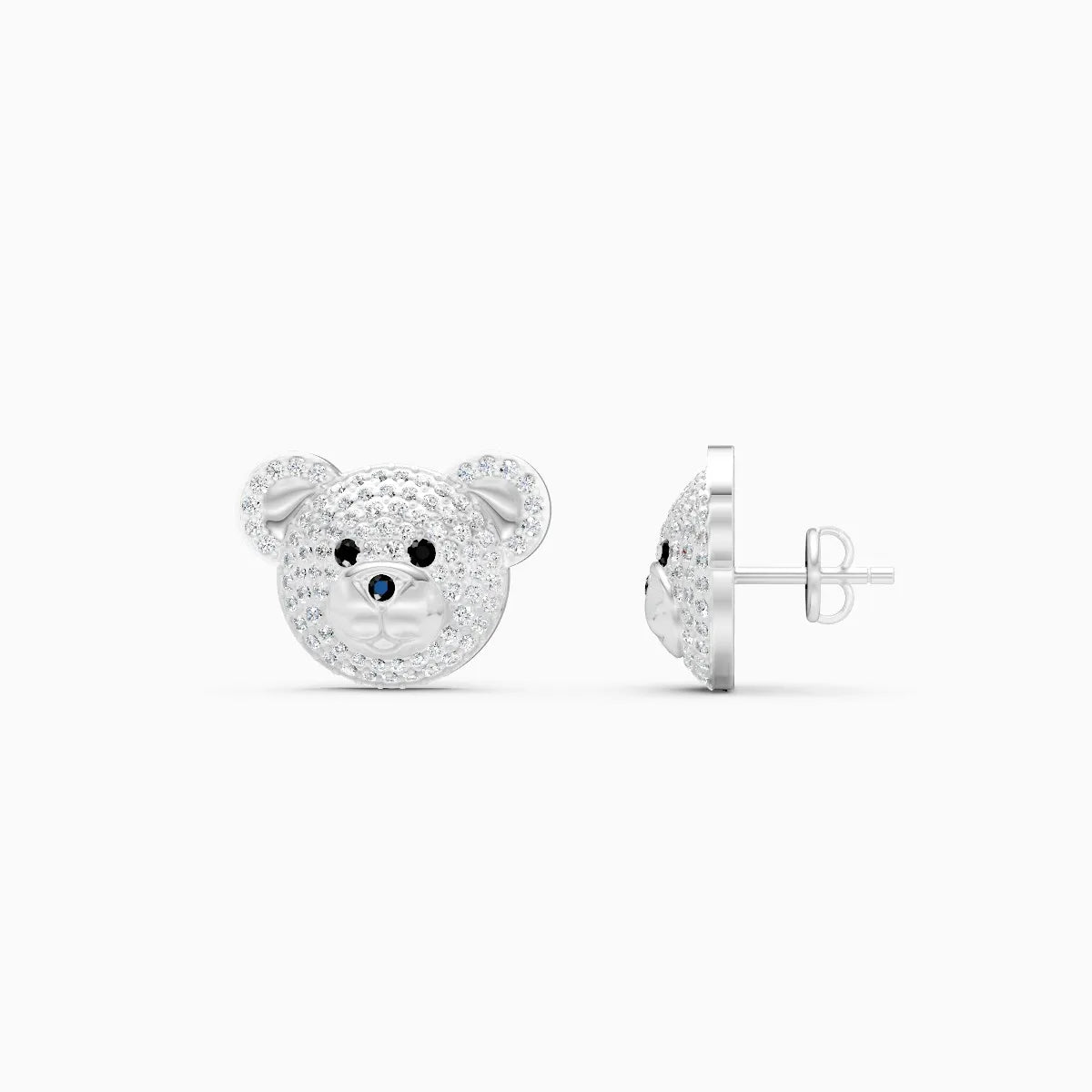 Adorable Teddy Face Diamond Stud Earrings