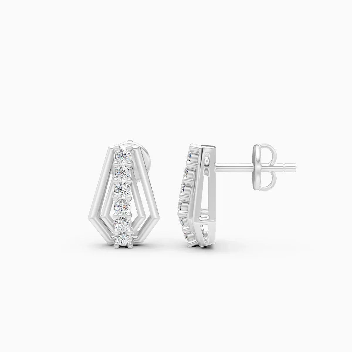 Double-Frame Shield Graduated Diamond Bar Stud Earrings