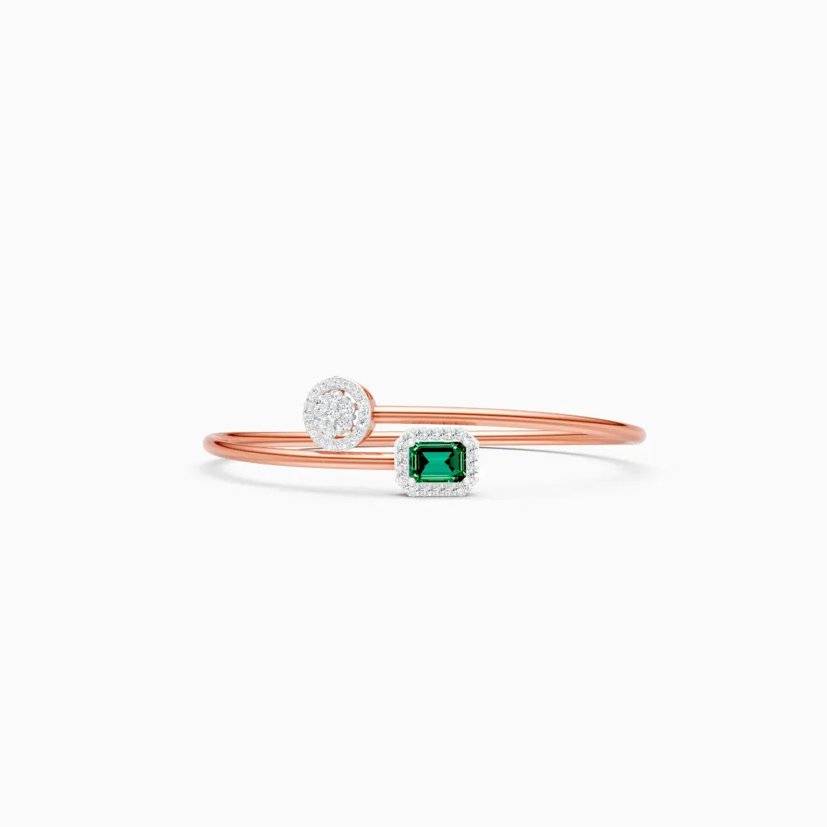 Elegant Emerald-Style Stone With Round Diamond Bracelet