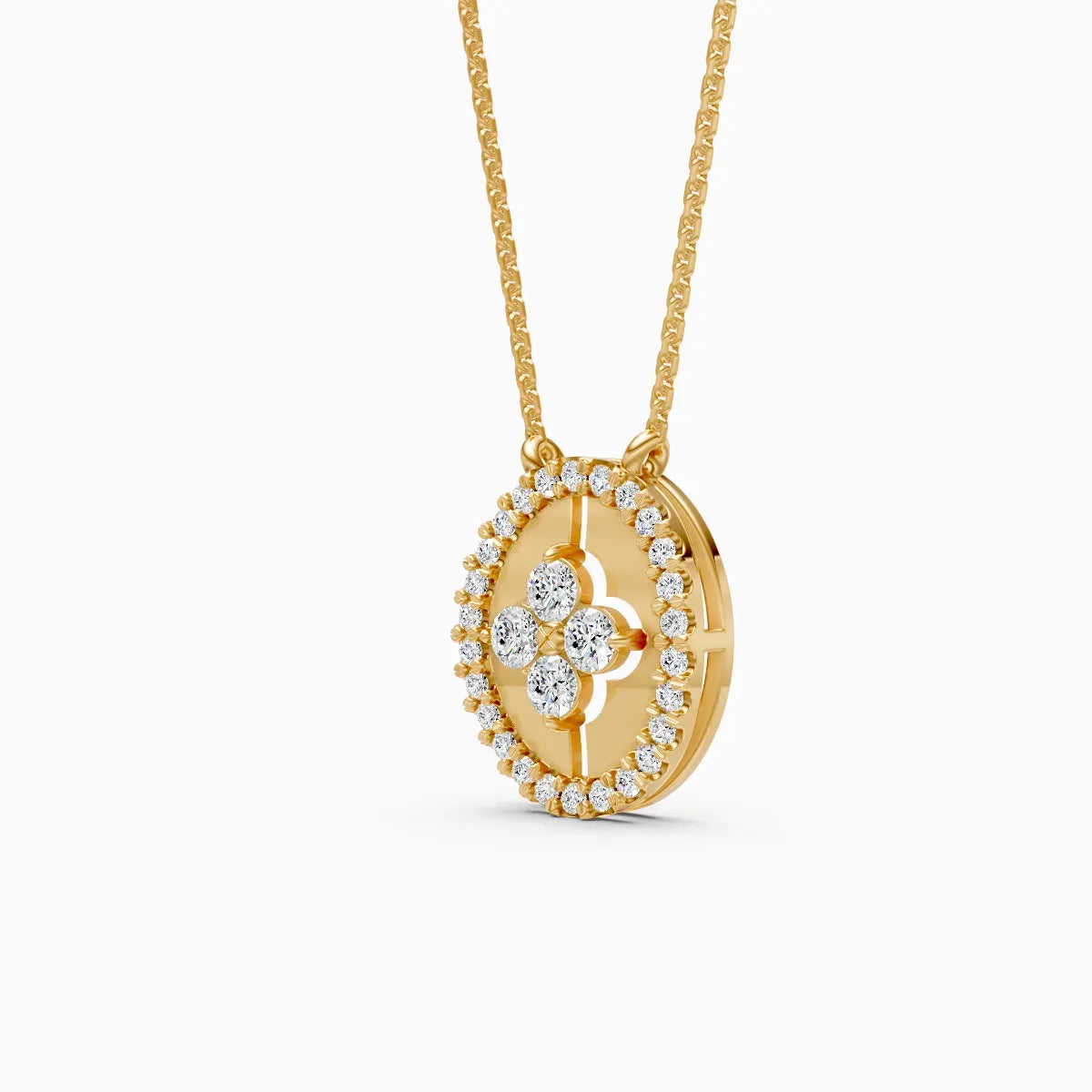 Oval Flower style Halo Unique Necklace