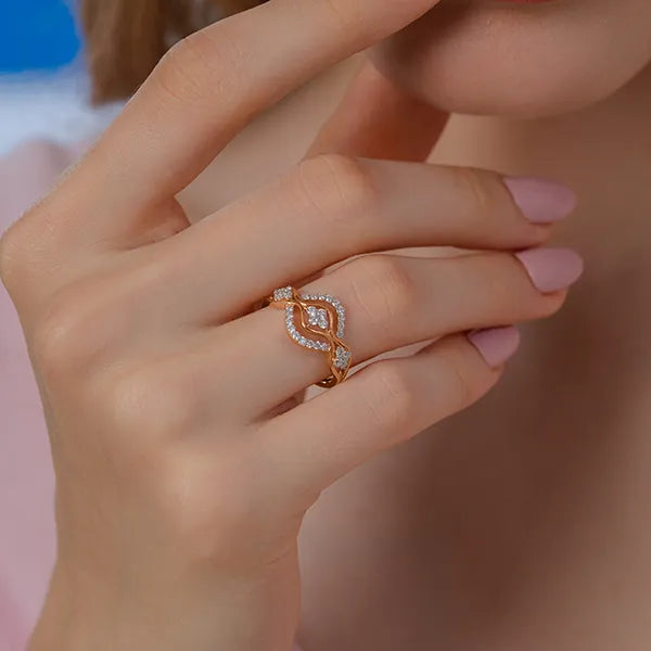 Exquisite Gold Lab Diamond Wave Design Ring