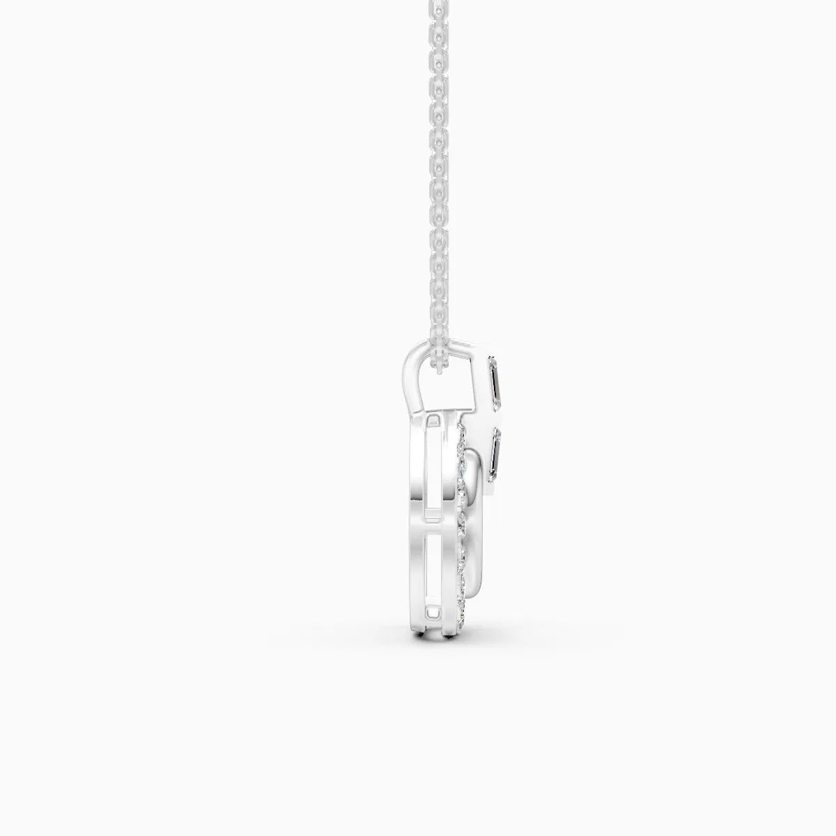 Baguette Accent Round Halo Diamond Pendant