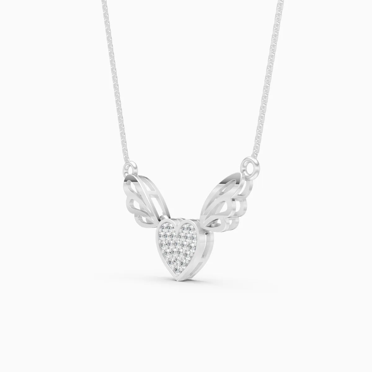 Wings With Heart Diamond Pendant Necklace