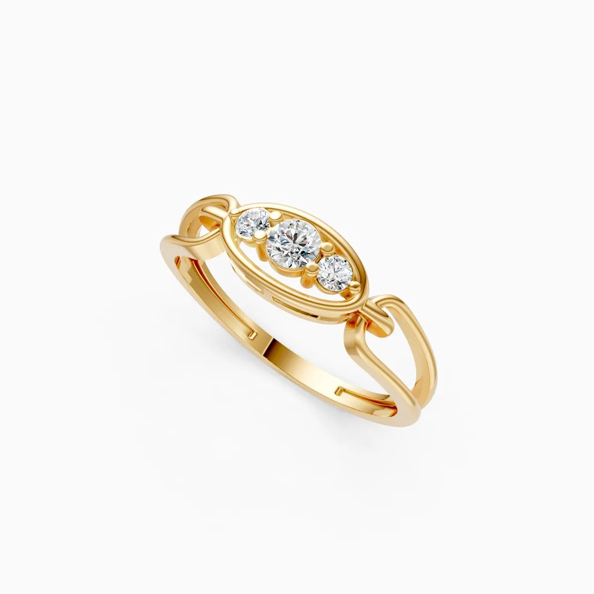 Open Oval Frame Trinity Three-Stone Ring with Chain-Link Split Band