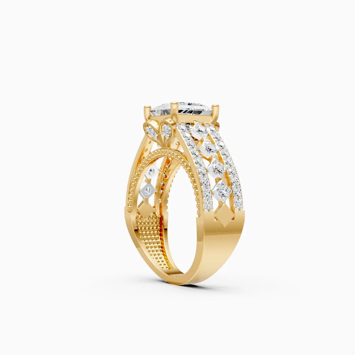 Princess Cut Solitaire Ring With Bold Diamond Band