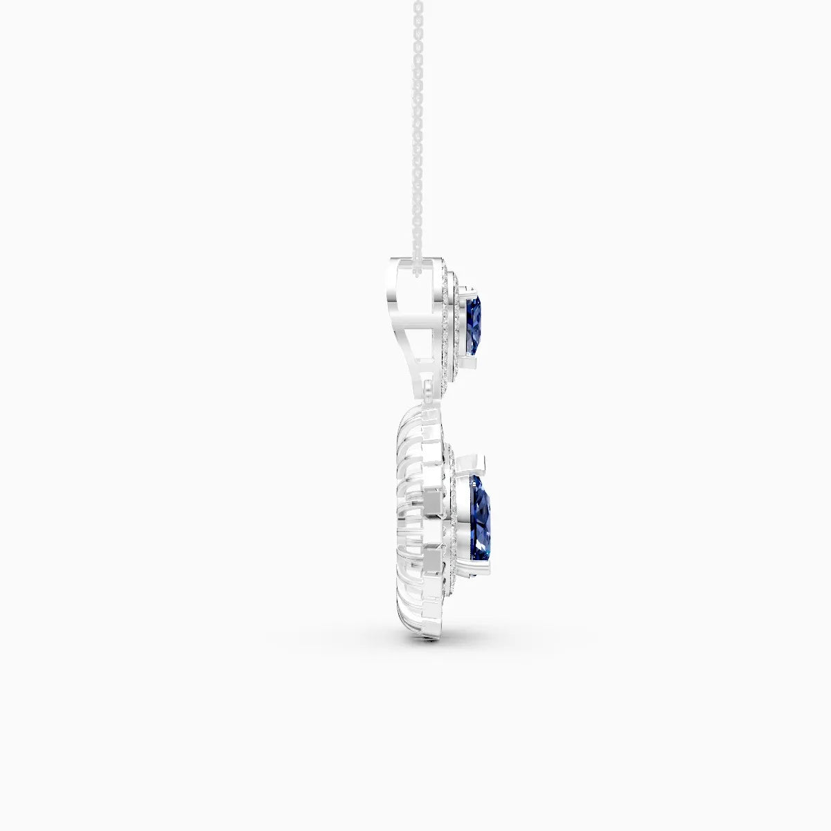 Lab Grown Diamond & Sapphire Pear Shaped Halo Pendant