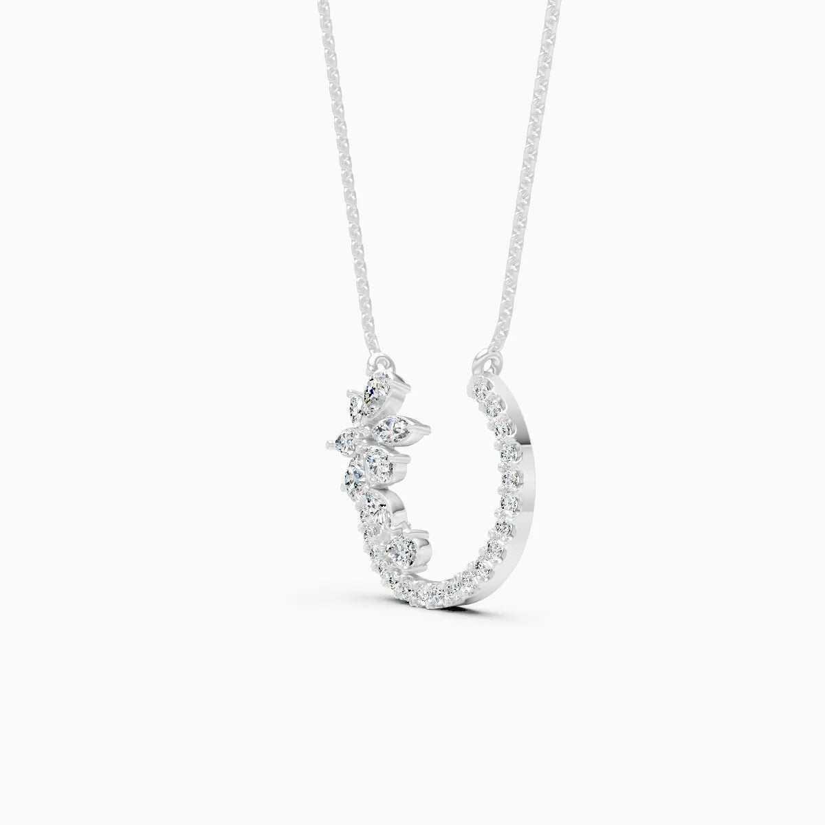 Petal Curve Diamond Pendant Necklace