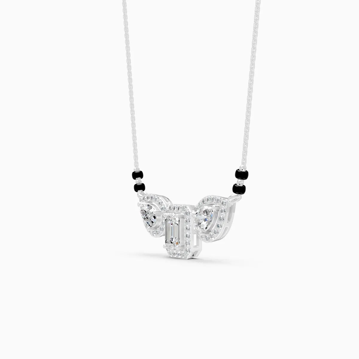 Triple Halo Emerald & Pear Cut Diamond Mangalsutra