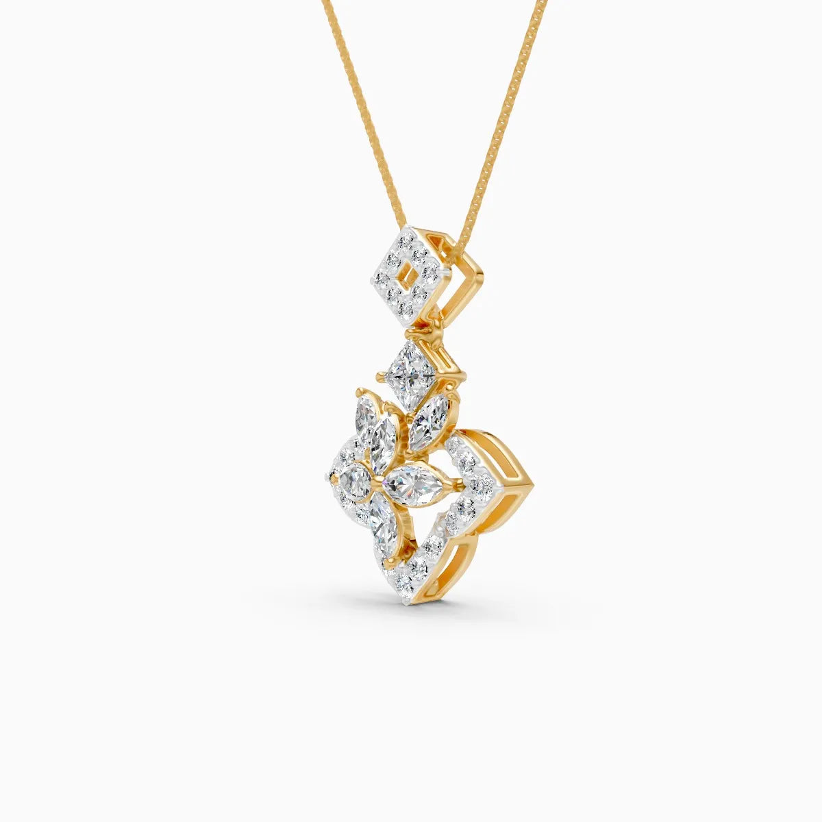 Trendy Marquise Petal And Rounded Bloom Diamond Pendant