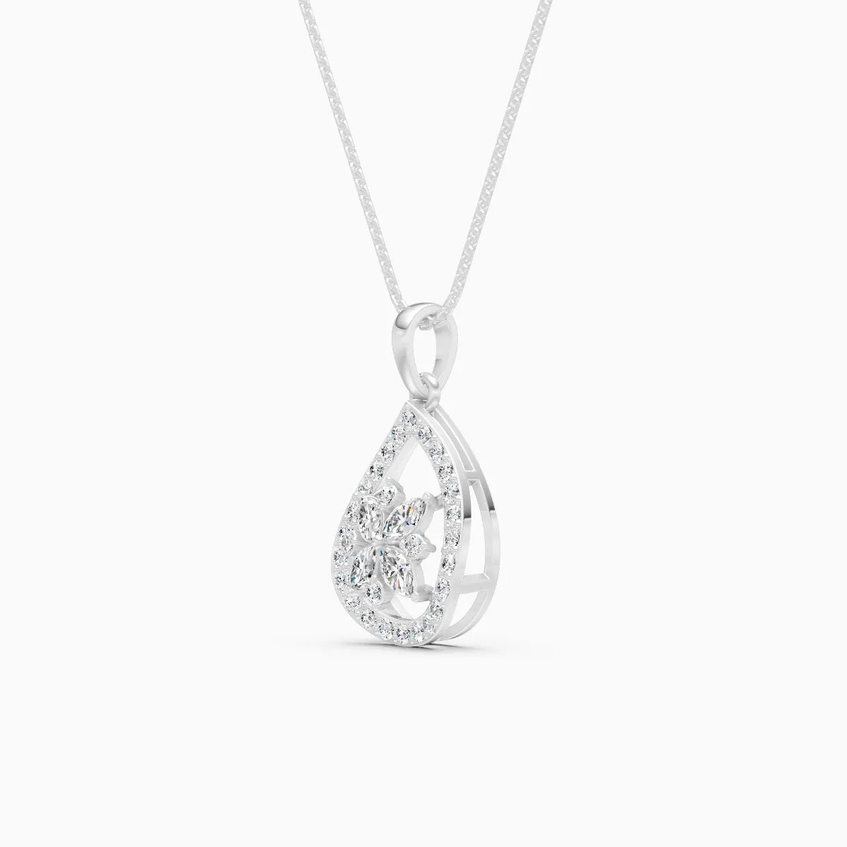TearDrop Bloom Diamond Pendant with Marquise Petals