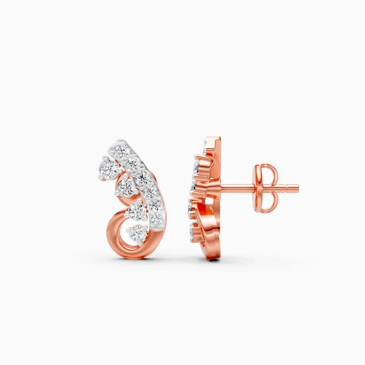 Dual-Tone Butterfly Wing Cascade Diamond Stud Earrings
