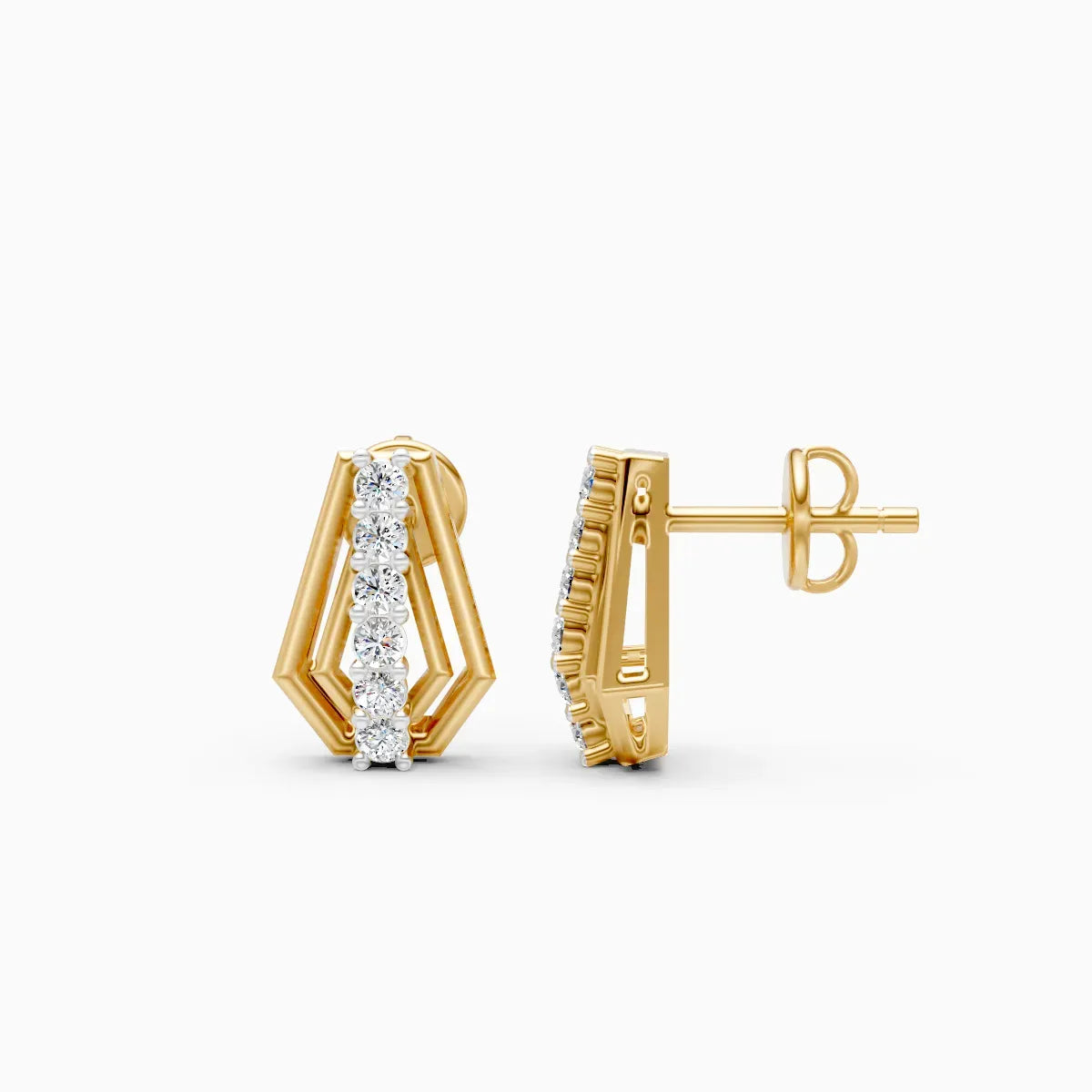 Double-Frame Shield Graduated Diamond Bar Stud Earrings
