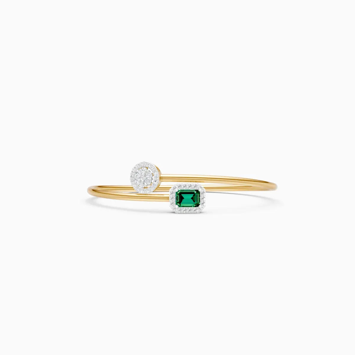 Elegant Emerald-Style Stone With Round Diamond Bracelet