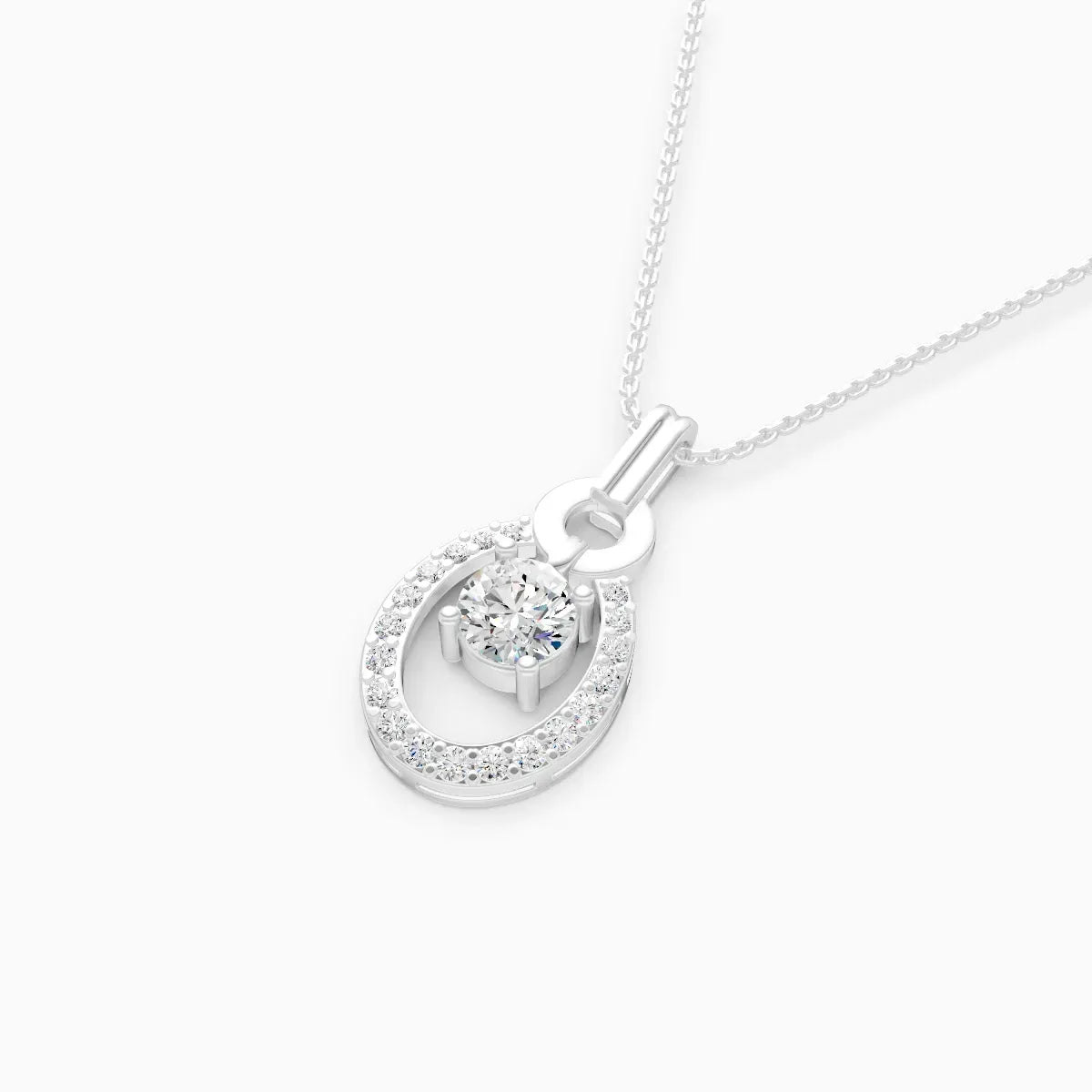 14K Gold Oval Shape Round Halo Lab Diamond Pendant