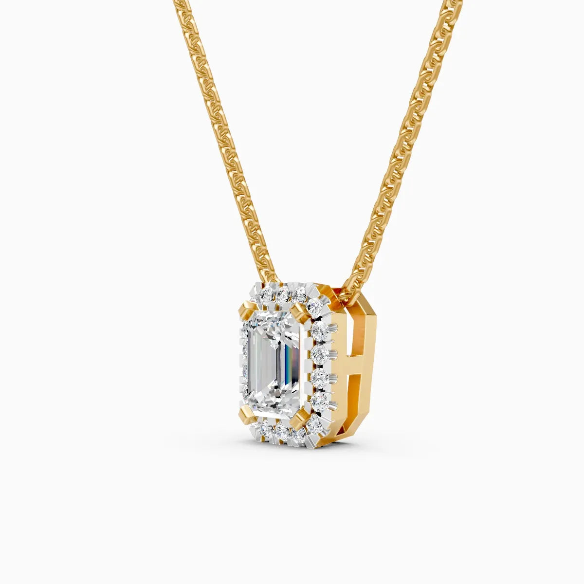 Emerald Halo Lab-Grown Diamond Pendant Necklace