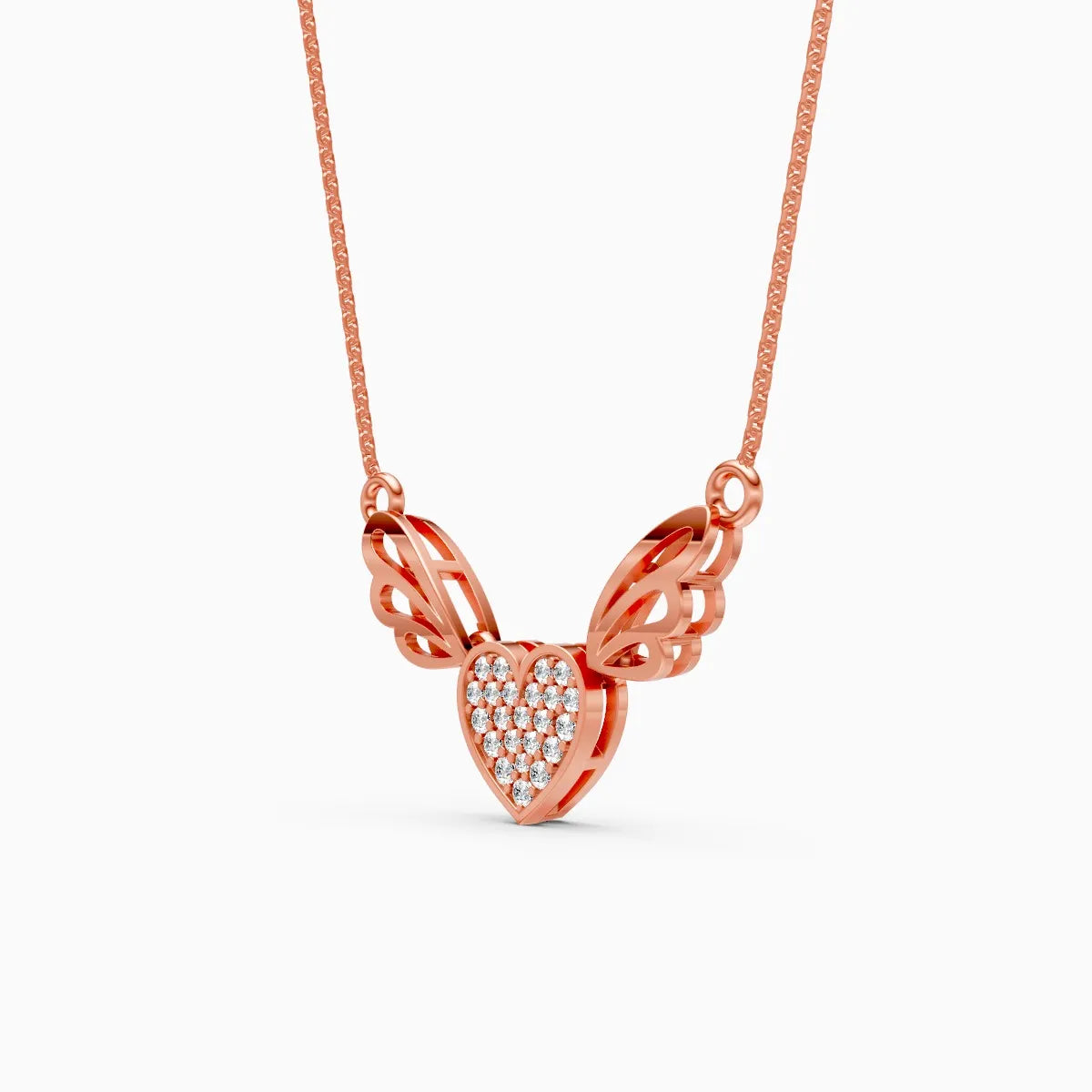 Wings With Heart Diamond Pendant Necklace