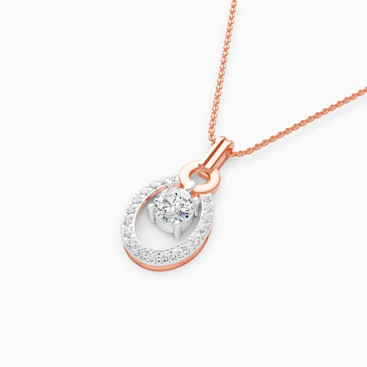 14K Gold Oval Shape Round Halo Lab Diamond Pendant