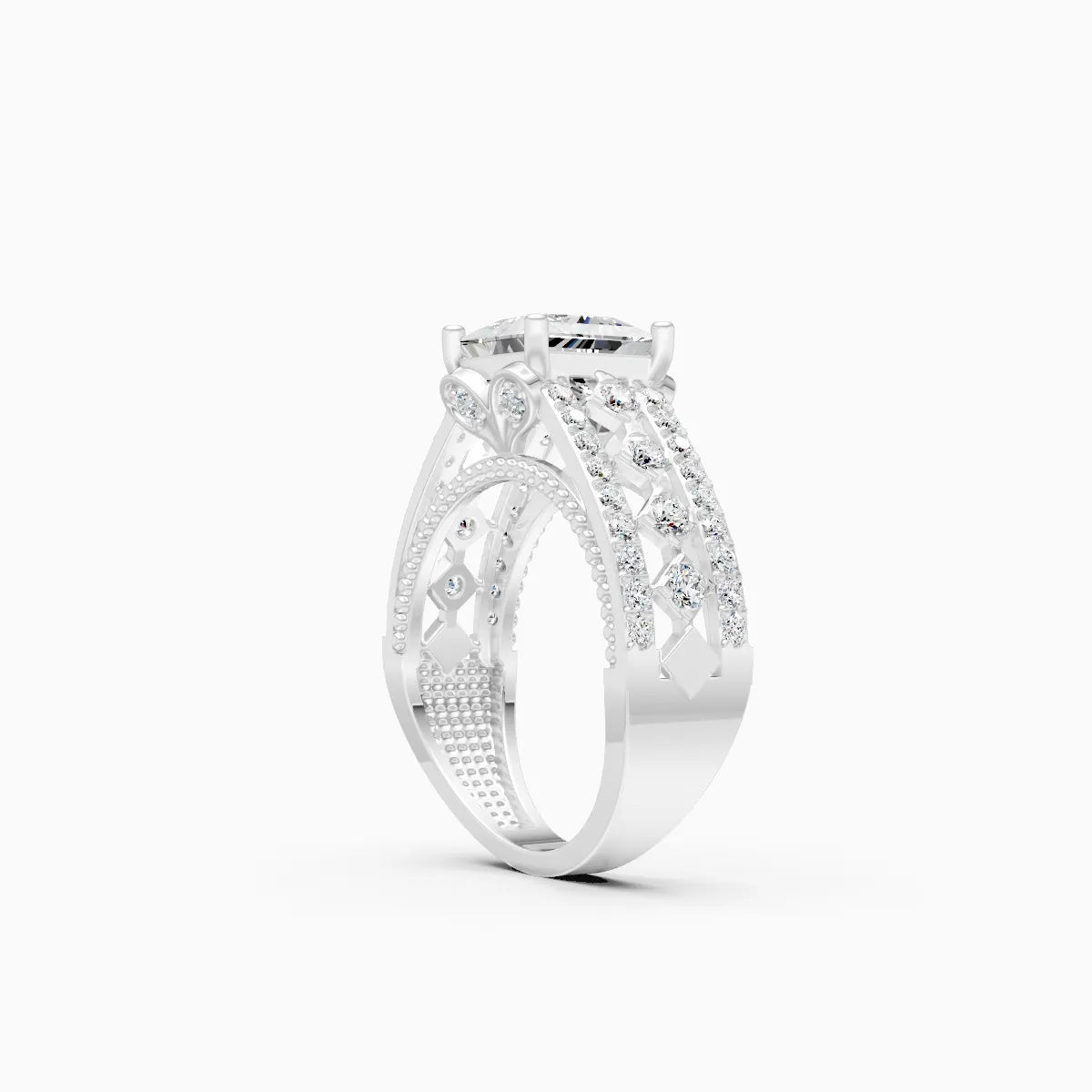 Princess Cut Solitaire Ring With Bold Diamond Band