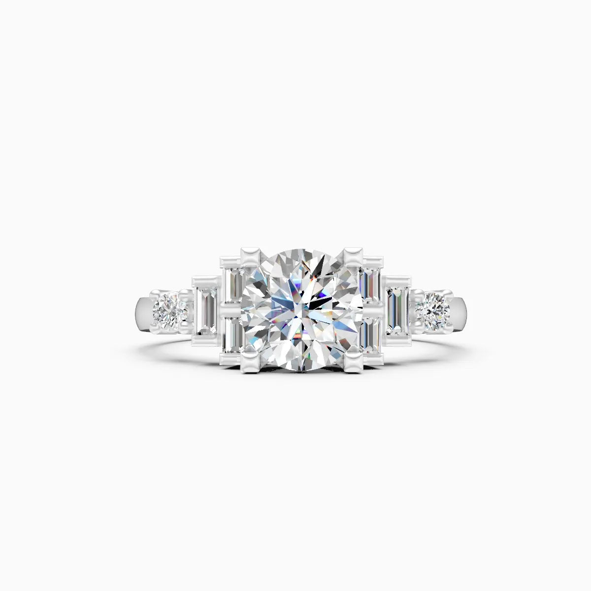 Baguette Bloom Round Solitaire Lab Diamond Ring