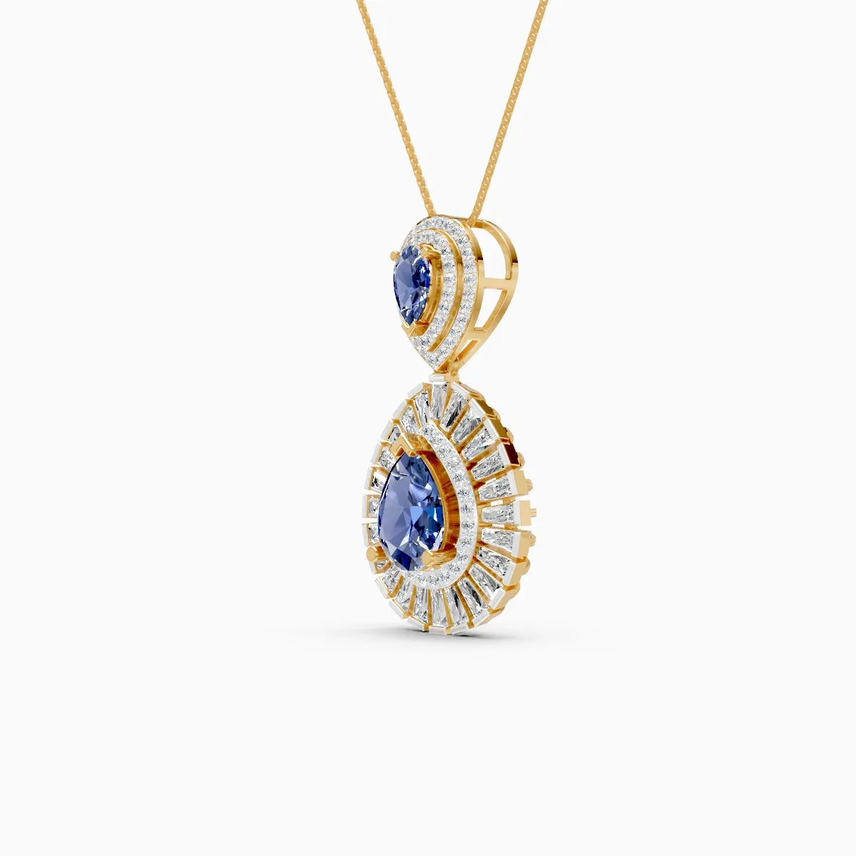 Lab Grown Diamond & Sapphire Pear Shaped Halo Pendant