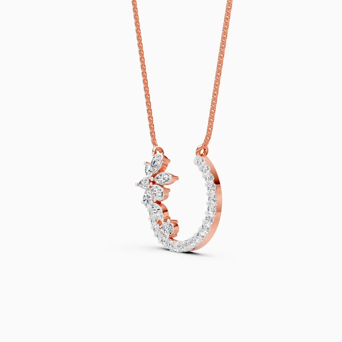 Petal Curve Diamond Pendant Necklace