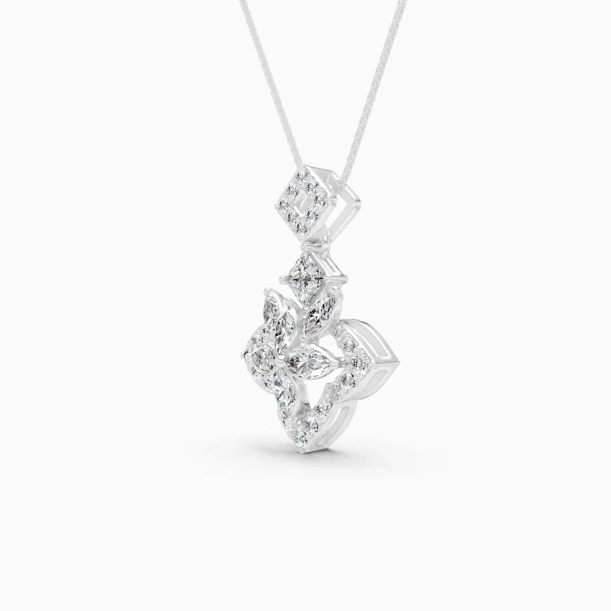 Trendy Marquise Petal And Rounded Bloom Diamond Pendant