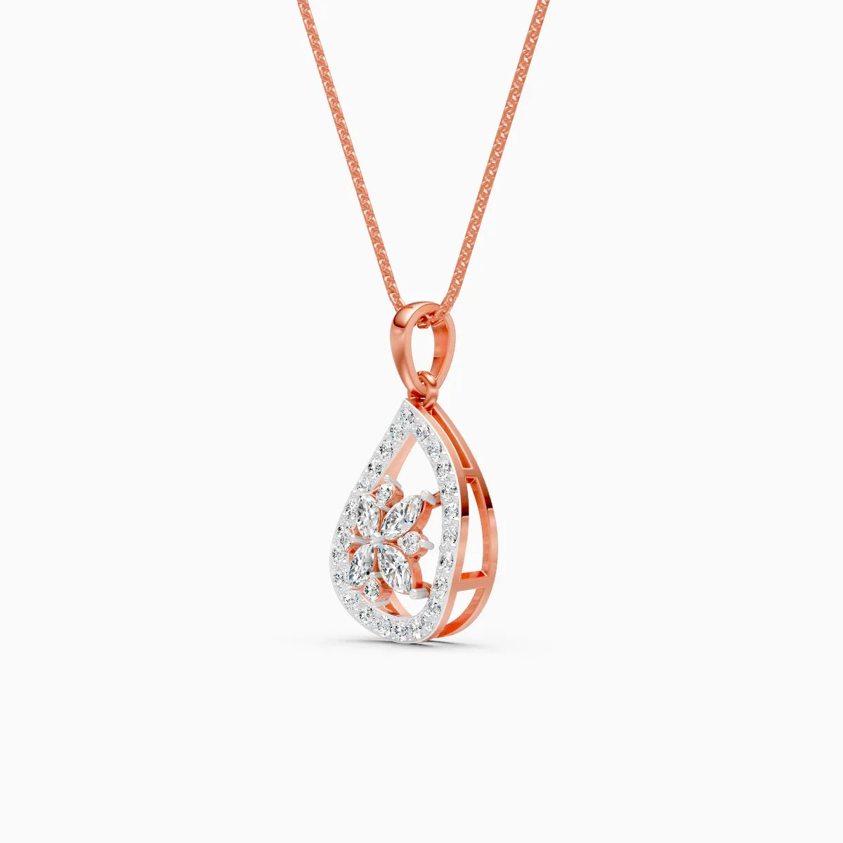 TearDrop Bloom Diamond Pendant with Marquise Petals