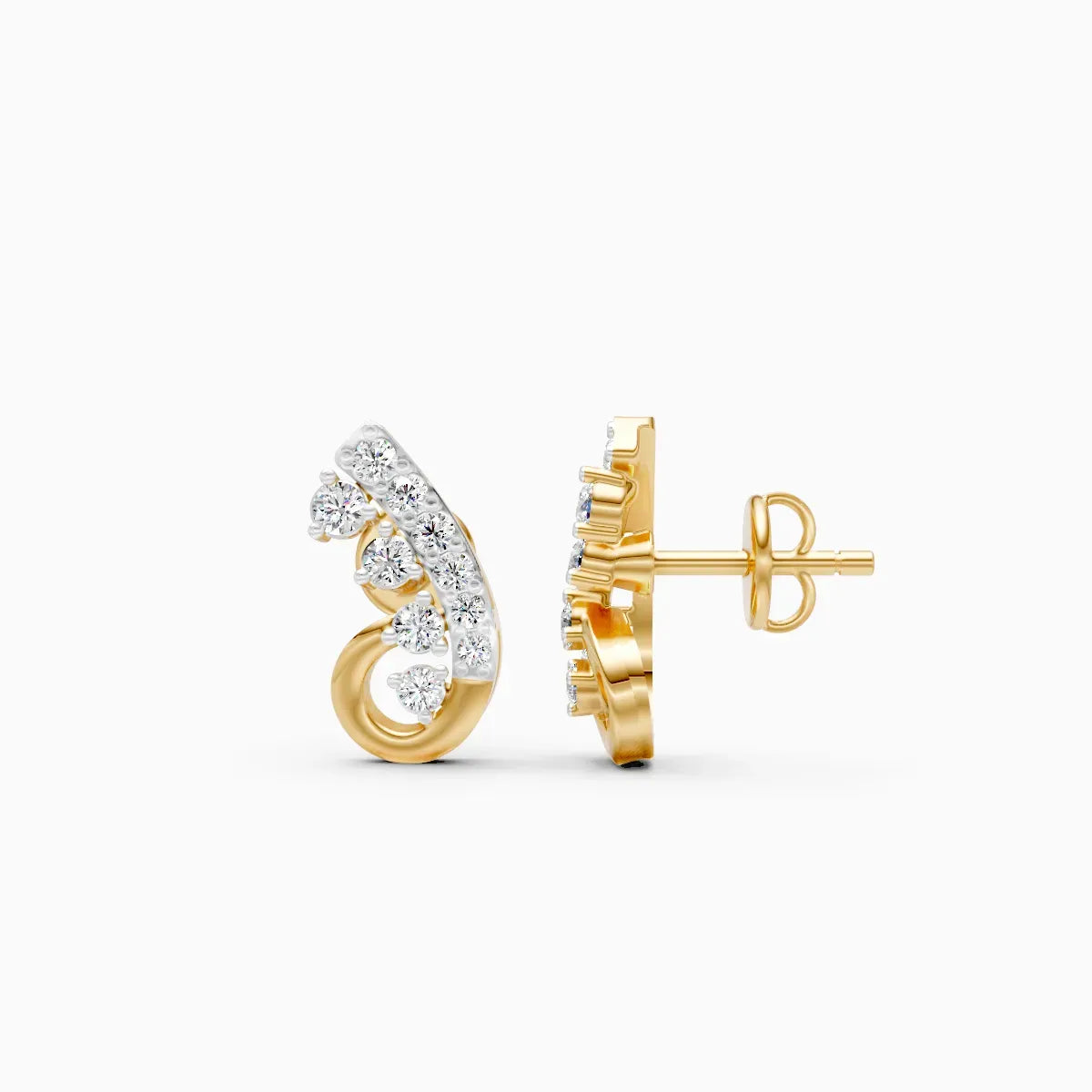 Dual-Tone Butterfly Wing Cascade Diamond Stud Earrings