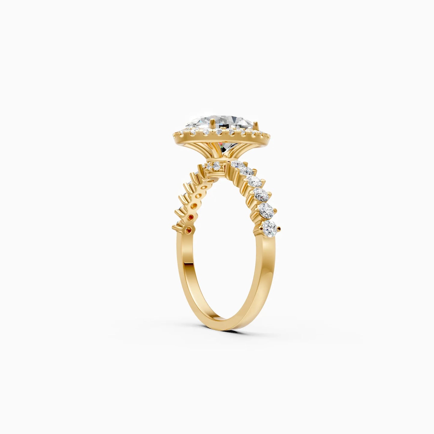 Regal Solitaire Oval And Round Halo Lab Grown Diamond Engagement Ring