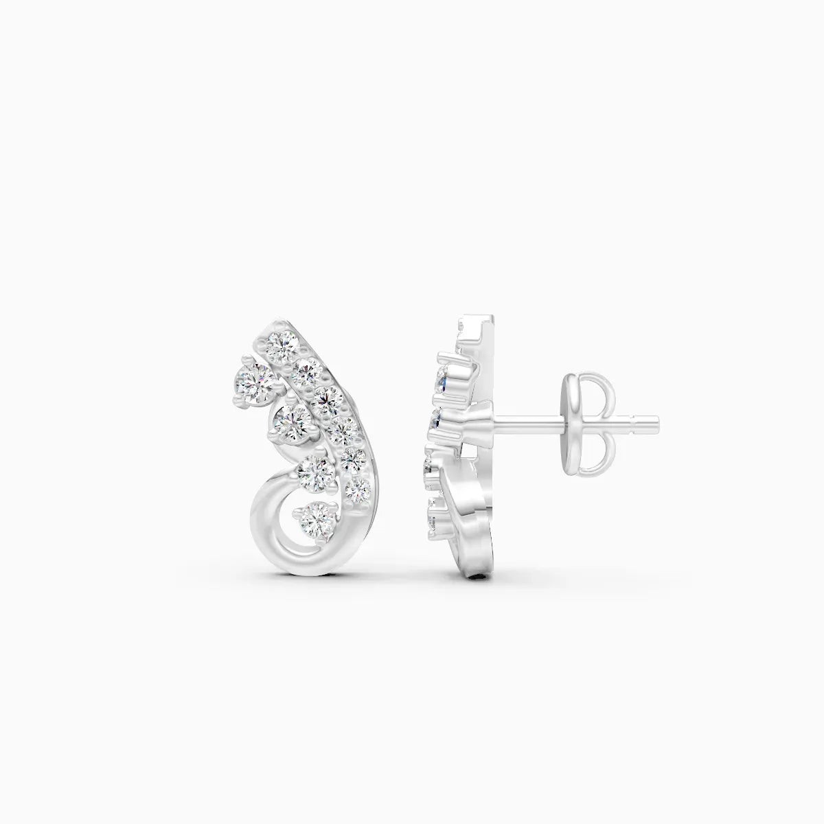 Dual-Tone Butterfly Wing Cascade Diamond Stud Earrings